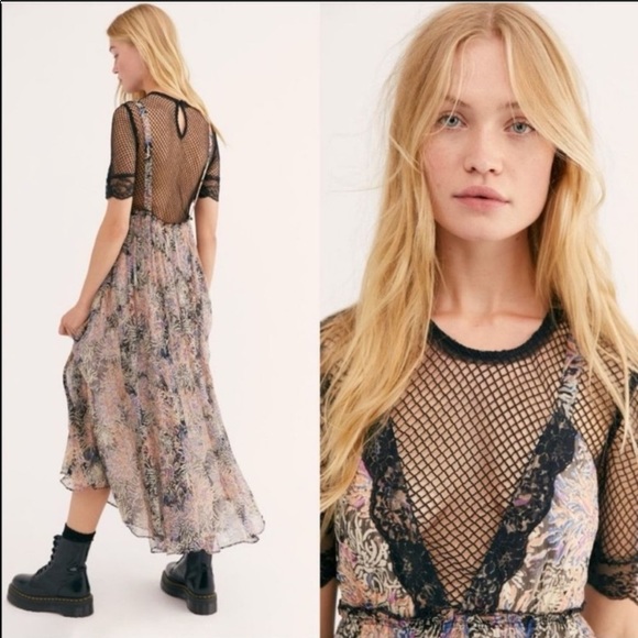 Free People Mesh Floral Maxi Dress size Medium - Picture 3 of 10